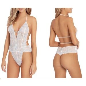 NWT In Bloom by Jonquil Lilith Lace Thong Teddy Cream Size L